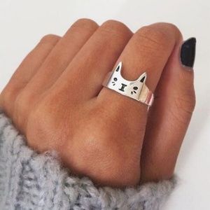 Silver Plated Cat Open Adjustable Ring